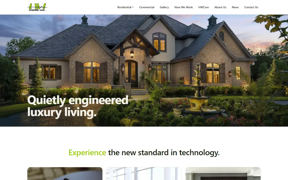 Hiwire Inc. website — Smart home & AV integration, Cleveland, TN, built by Sundae Websites