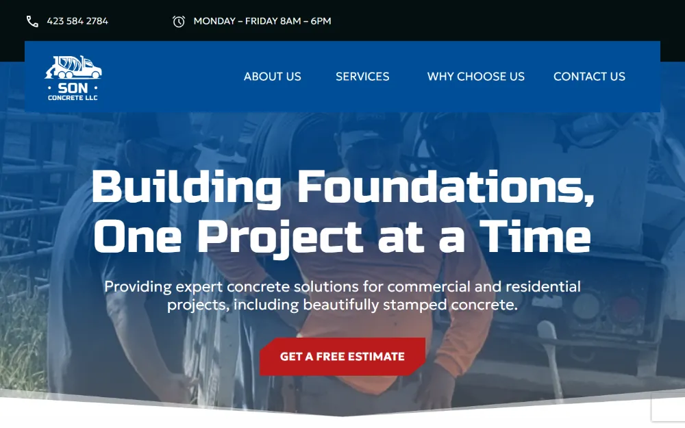 Son Concrete website — Concrete contracting, built by Sundae Websites