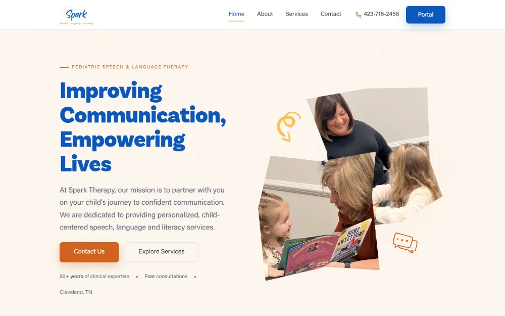 Spark Therapy website — Pediatric speech therapy, built by Sundae Websites