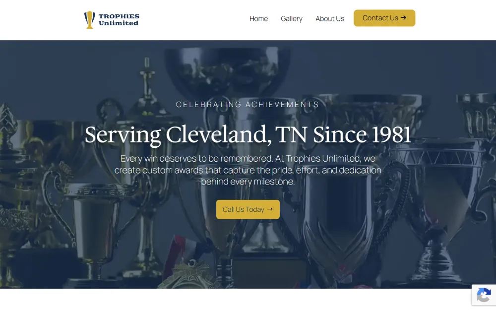 Trophies Unlimited website — Custom awards & trophies, Cleveland, TN, built by Sundae Websites